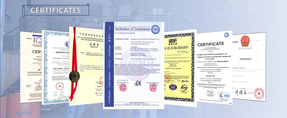 FUOOTECH lube oil purifier certificate