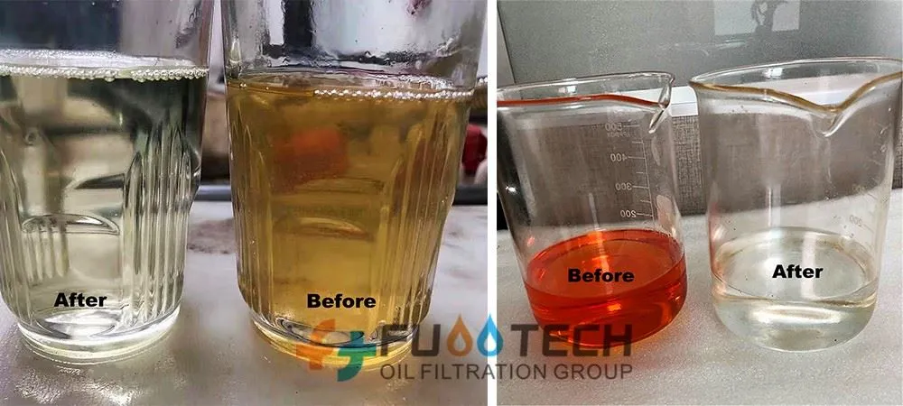 oil result before and after treatment by ZYD-S oil decoloring machine